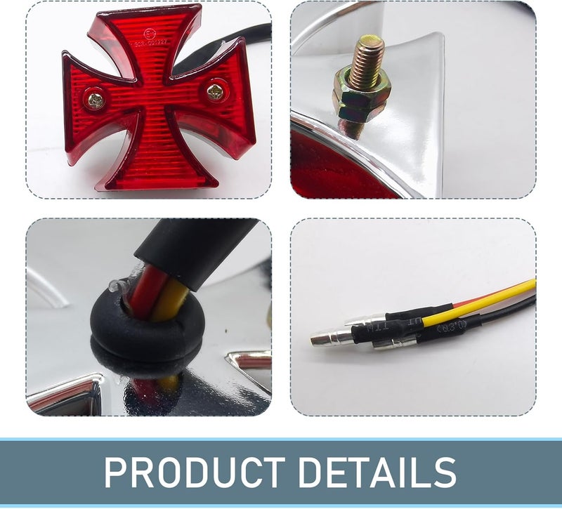 Arwrilt Motorcycle LED Tail Light, Cross Style Motorcycle LED Rear Brake Light, Watarproof Retro Cruiser Cross Rear Light, Modification Accessories for Motorcycles (Red) - Image 3